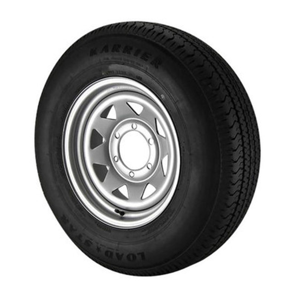 Kenda ST225/75R15 Loadstar Trailer Tire LRD on 6 Bolt Silver Spoke Wheel