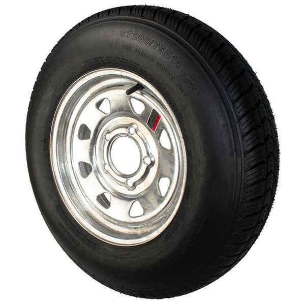 GlobalTrax ST205/75D14 GlobalTrax Trailer Tire LRC on 5 Bolt Galvanized Spoke Wheel