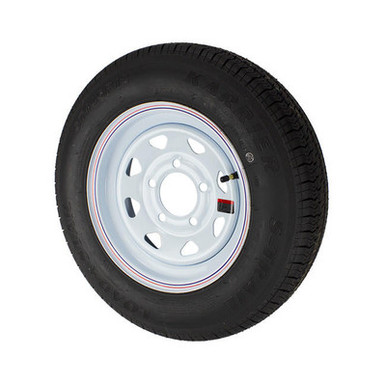 ST145/R12 Loadstar Trailer Tire LRD on 5 Bolt White Spoke Wheel