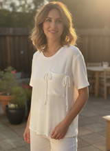 BOWS ON FRONT CHEST POCKET SHORT SLEEVE BLOUSE