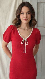 SHORT SLEEVE FRONT BOW MINI DRESS