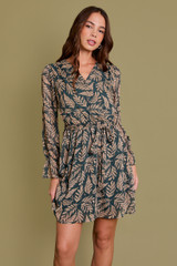 LONG SLEEVE SURPLICE ABSTRACT DRESS