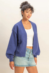 OVERSIZED TEXTUED KNIT CARDIGAN SWEATER