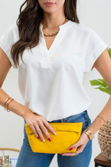 SPLIT NECK EXTENDED SHOULDER BLOUSE (Updating)