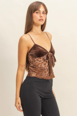 RIBBON TIE FRONT LEOPARD PRINT CAMISOLE
