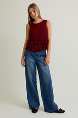 RUFFLE TIERED BOAT NECK TOP