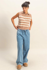 STRIPE HALF ZIP SWEATER VEST