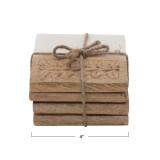 HAND-CARVED LEAF MANGO WOOD & MARBLE COASTERS - SET OF 4