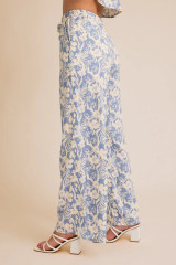 WAIST ELASTIC FRONT SELF TIE FLORAL PANTS