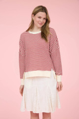 STRIPE EXPOSED SEAM SPLIT HEM KNIT TOP