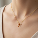 GOLD DIPPED WIRE RIBBON BOW PENDANT NECKLACE