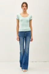DOUBLE LINED SCOOP NECK CAP SLEEVE BASIC TOP