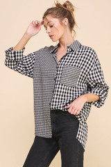 MIXED COTTON LINEN BLEND BUTTON FRONT SHIRT