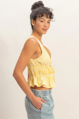 STRIPED TIE FRONT PEPLUM SLEEVELESS TOP