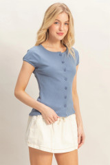 SCALLOPED BUTTON FRONT SHORT SLEEVE TOP