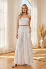 RUFFLED SMOCKED WAIST MAXI SKIRT