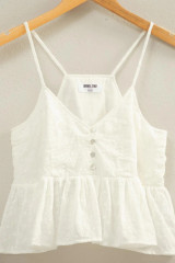 EYELET BUTTON DETAIL PEPLUM TOP