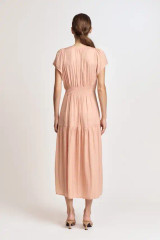 RUFFLE SATIN MIDI DRESS