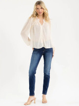 V-NECK BUTTON UP SWISS DETAILED BLOUSE (Updating)