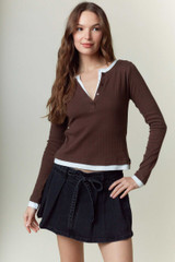 V NECK SEMI BUTTON LAYERED DETAIL TOP