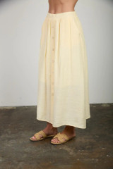 TEXTURED FRONT BUTTON MIDI SKIRT
