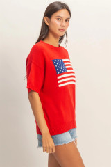 AMERICAN FLAG SHORT SLEEVE KNIT TOP