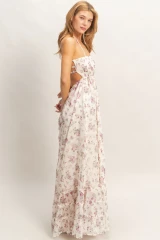 SMOCKED FLORAL OPEN BACK MAXI DRESS