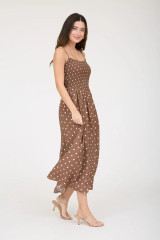POLKA DOT SMOCKED BASQUE WAIST MIDI DRESS