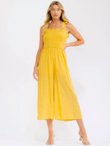 SLEEVELESS SMOCK WIDE LEG CROP JUMPSUIT