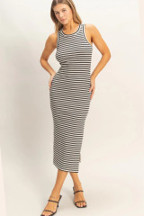 STRIPED RIBBED TANK DRESS