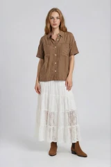 TEXTURED COLLARED BUTTON DOWN CUFF SLEEVE TOP (Updating)