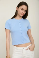 SCALLOPED SHORT SLEEVE KNIT CARDIGAN