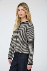 STRIPE RAW EDGE LONG SLEEVE CARDIGAN