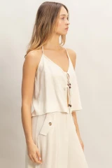 HALTER NECK WITH BEADS DETAIL FRONT TIE TOP