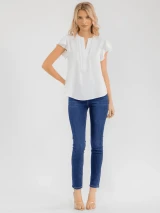 SHORT RUFFLE SLEEVE V-NECK DETAILED BLOUSE