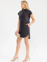 SHORT SLEEVE BUTTON UP STRIPES TUNIC MINI DRESS (Updating)