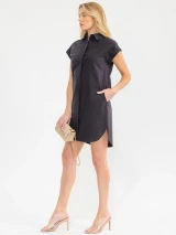 SHORT SLEEVE BUTTON UP STRIPES TUNIC MINI DRESS
