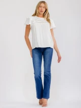 SHORT RUFFLE SLEEVE SWISS DETAILED BLOUSE