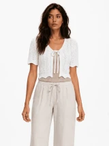 SHORT SLEEVE FRONT TIE CROCHET RIBBED TOP (Updating)