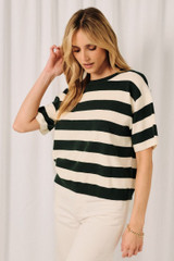 ROUND CREW NECK CROPPED BOXY STRIPED SWEATER TOP