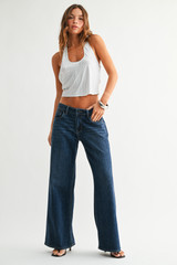 STRETCH MID RISE PALAZZO DENIM