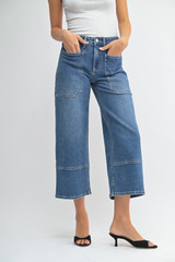 HIGH RISE CROPPED WIDE LEG DENIM JEANS