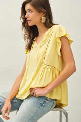 TIE FRONT RUFFLE SLEEVE BLOUSE (Updating)
