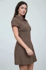 COLLAR PLAID MINI SHIRT DRESS