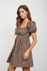 DITSY FLORAL PUFF SLEEVE SQUARE NECK MINI DRESS