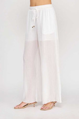 TEXTURED WOVEN ELASTIC TIE WAIST WIDE LEG PANTS