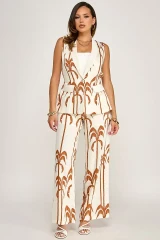ELASTIC WAIST POCKETS WIDE LEG PALM PANTS