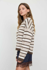 HEATHERED MULTI-STRIPE RAW EDGE KNIT SWEATER