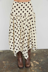 POLKA DOT DROP WAIST HANDKERCHIEF MIDI SKIRT