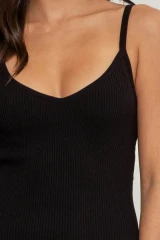 V NECK RIBBED SLEEVELESS MINI DRESS